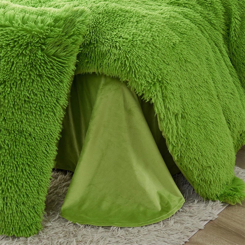 MorroMorn 5 PCS Shaggy Duvet Cover Bedding Set - Fluffy Comforter Cover Long Faux Fur Luxury Ultra Soft Cozy (Green, King/California King) - Image 3